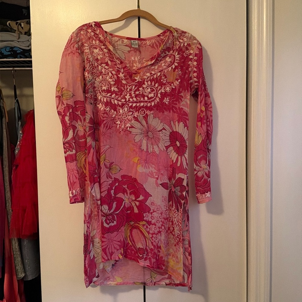 embroidered pink sheer dress cover up